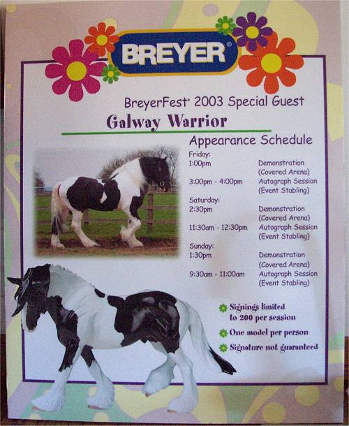 Breyer sign for Galway Warrior at Breyerfest